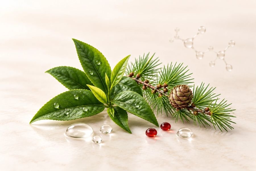 Plant-derived DHQG and EGCG2 with glycine and zinc